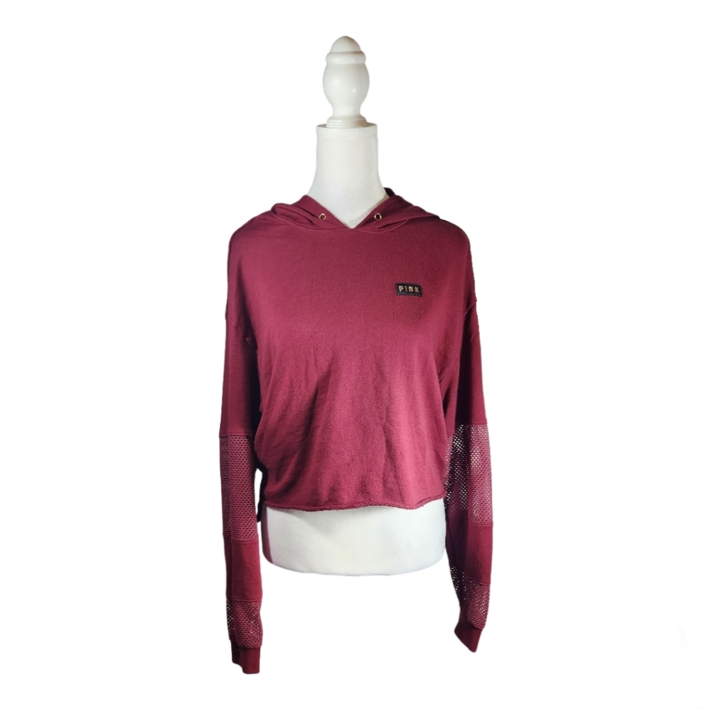 *PINK* Burgandy Oversized Crop Top With Long Sleeves